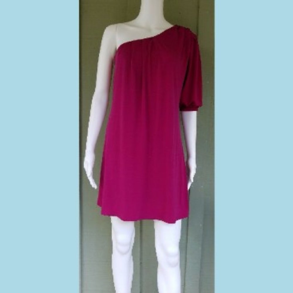 GIANNI BINI Magenta Slinky One Shoulder Mini Dress